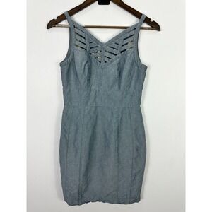 ADAM by Adam Lippes Blue Chambray Cage Neck Sheath Dress 6 Quiet Luxury Coastal‎
